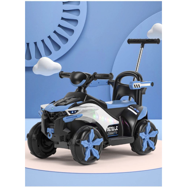 ATV Electric 2in1 Cu Maner De Impins Si Telecomanda, Albastru, Muzica, Lumini - 100TV