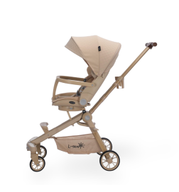 Carucior Copii, Crem, Reversibil, Cu Muzica si Lumini, Pliabil si Compact, cu 3 Pozitii de Inclinare - MST7