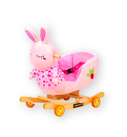 Balansoar Cu Spatar Pentru Copii, Roz, Iepure, 2In1, Muzica, +12 Luni - BLS44