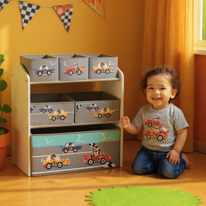 Dulap Depozitare Jucarii Pentru Copii U-Grow, 6 Rafturi, Design Cu Masini De Curse, Gri - 02CAR Dulap Depozitare Jucarii Pentru Copii U-Grow, 6 Rafturi, Design Cu Masini De Curse, Gri - 02CAR