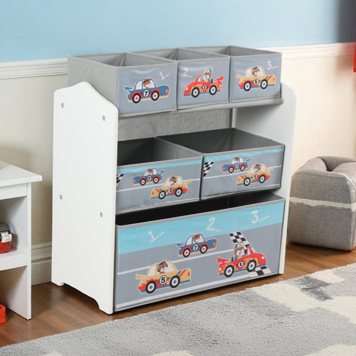 Dulap Depozitare Jucarii Pentru Copii U-Grow, 6 Rafturi, Design Cu Masini De Curse, Gri - 02CAR Dulap Depozitare Jucarii Pentru Copii U-Grow, 6 Rafturi, Design Cu Masini De Curse, Gri - 02CAR