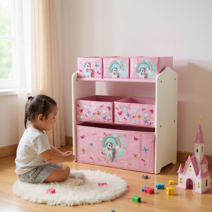 Dulap Depozitare Jucarii Pentru Copii U-Grow, 6 Rafturi, Design Cu Unicorni, Roz - 02UNC Dulap Depozitare Jucarii Pentru Copii U-Grow, 6 Rafturi, Design Cu Unicorni, Roz - 02UNC