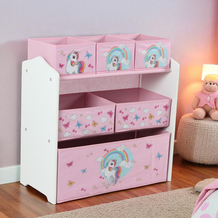 Dulap Depozitare Jucarii Pentru Copii U-Grow, 6 Rafturi, Design Cu Unicorni, Roz - 02UNC Dulap Depozitare Jucarii Pentru Copii U-Grow, 6 Rafturi, Design Cu Unicorni, Roz - 02UNC