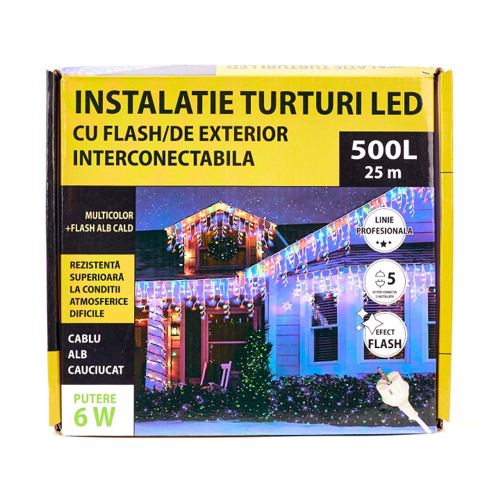 Instalatie de Craciun , 500LED-uri, Tip Turturi, Interconectabila, Flash, 25m, Interior + Exterior, Multicolor - 25MX Instalatie de Craciun , 500LED-uri, Tip Turturi, Interconectabila, Flash, 25m, Interior + Exterior, Multicolor - 25MX