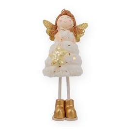 Figurina Decorativa Pentru Craciun, Model Inger, Inaltime 35 CM, Alb/Auriu - TAC5 | BabyRoll.ro