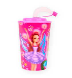 Pahar Din Plastic Pentru Copii, Design 3D, Pai, 230 ml, Roz - X50 | BabyRoll.ro