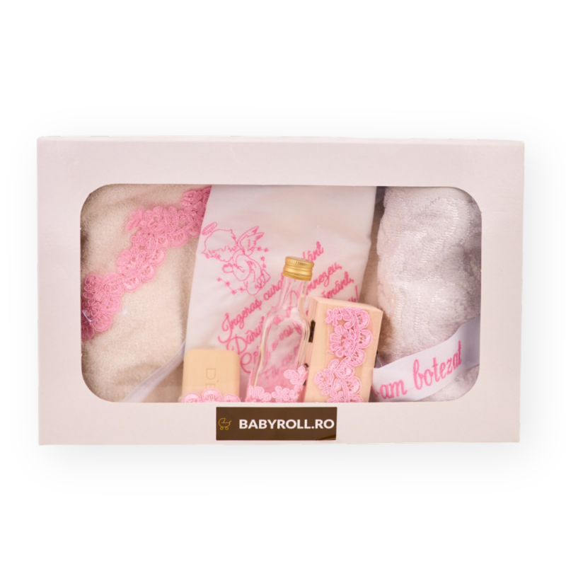 Set Trusou Pentru Botez, 7 Piese, Bumbac, Roz TRS-78 | BabyRoll.ro