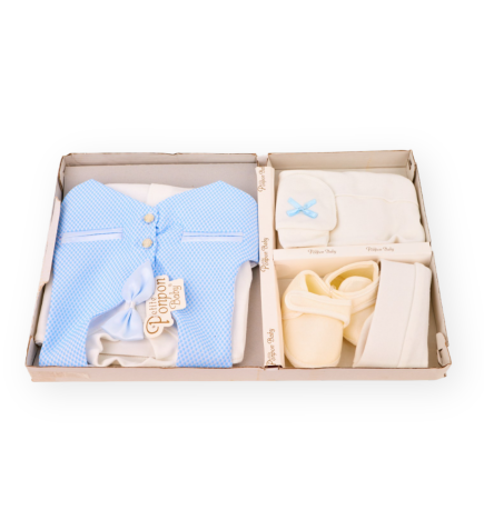 Set Haine Pentru Botez Baiat, 6 Piese, Papion, Albastru - TDBF7 | BabyRoll.ro