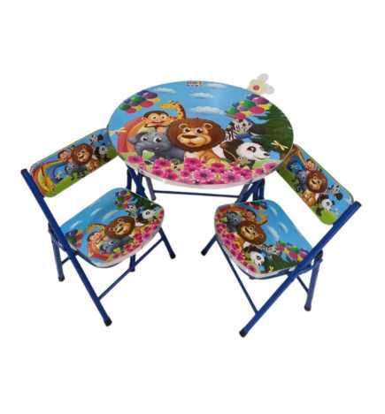 Masuta Pliabila Pentru Copii, 2 Scaune, 60X60 cm, Model Animale, Albastru - E100 | BabyRoll.ro